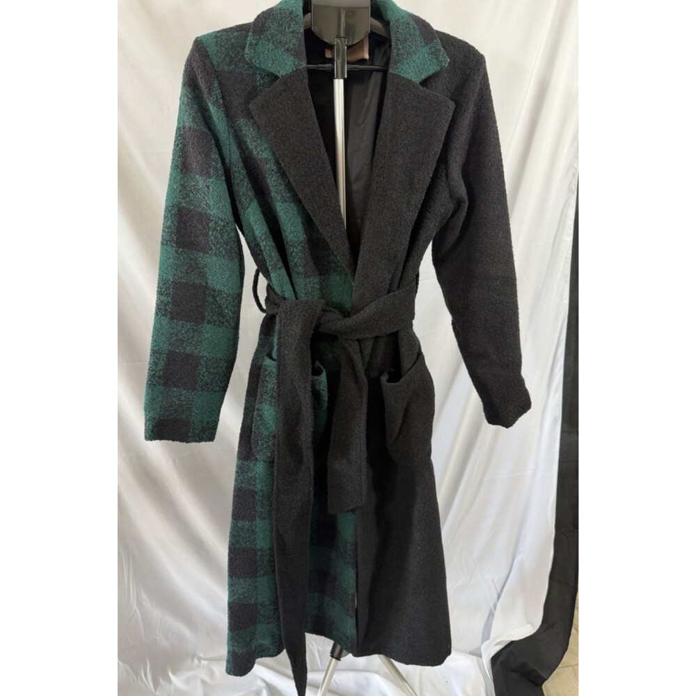 NNT Hutch Half Plaid Overcoat Green/ black check Wrap Belted Trench Coat Large